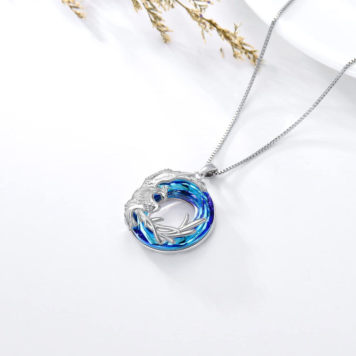 Sterling Silver Circular Shaped Phoenix Crystal Pendant Necklace-4