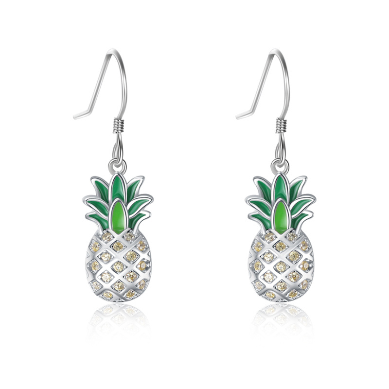 Sterling Silver Circular Shaped Cubic Zirconia Pineapple Drop Earrings-14