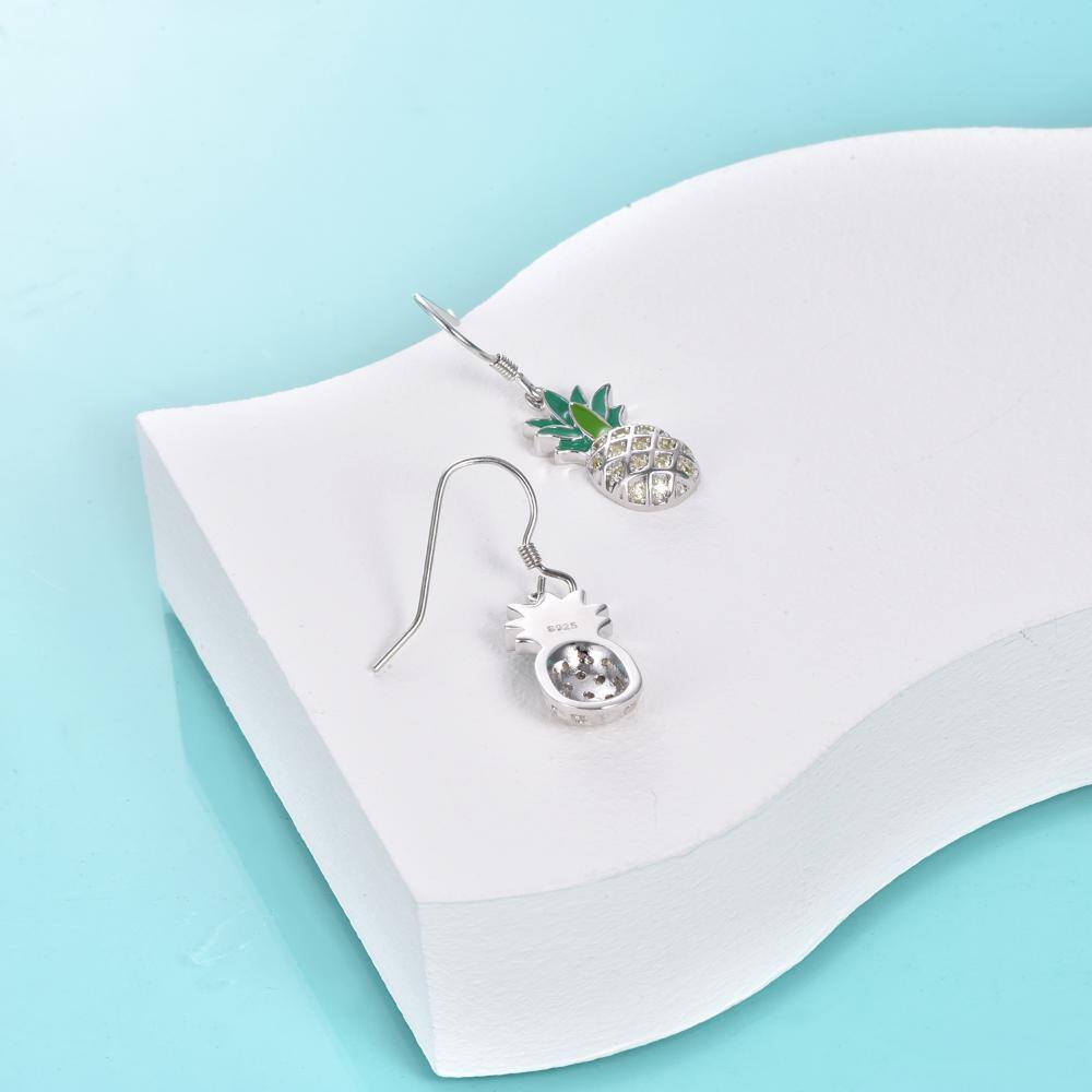 Boucles d'oreilles pendantes en argent sterling avec ananas en zircon cubique de forme cir-4