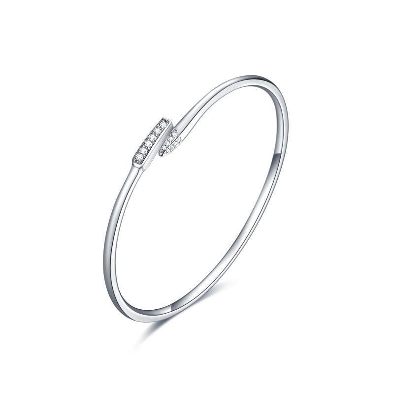 Bracciale liscio in argento sterling a forma di circolare con zirconi cubici-1