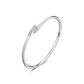 Sterling Silver Circular Shaped Cubic Zirconia Plain Bangle-43