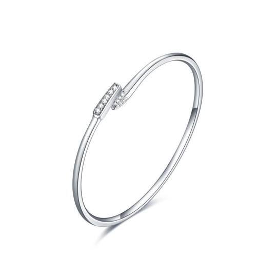 Sterling Silver Circular Shaped Cubic Zirconia Plain Bangle