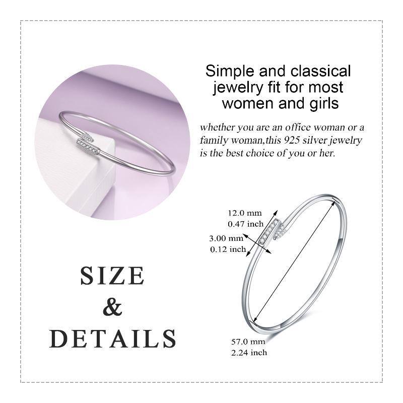 Sterling Silver Circular Shaped Cubic Zirconia Plain Bangle-5