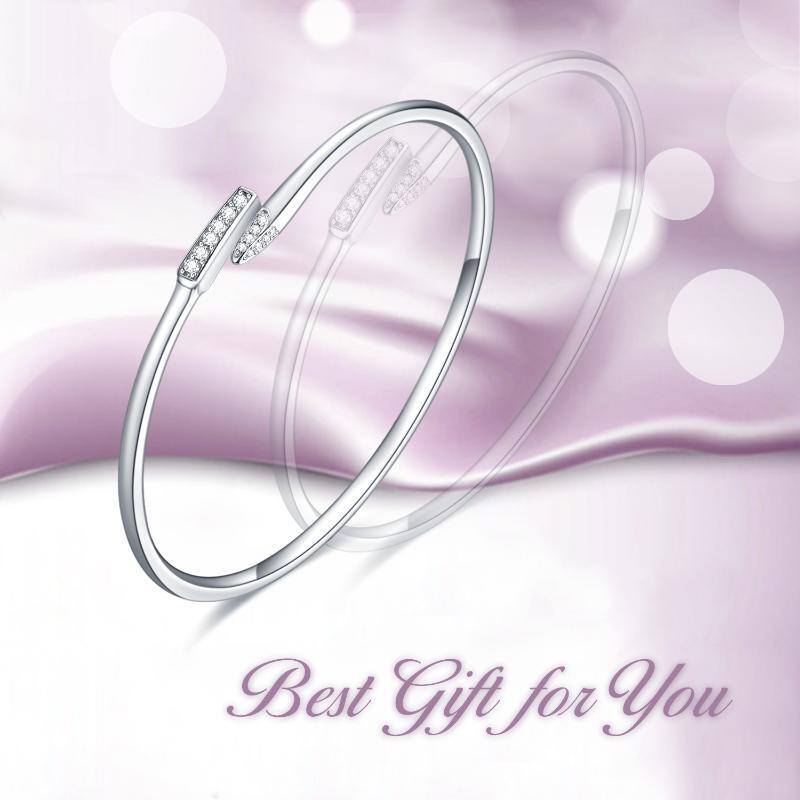 Bracciale liscio in argento sterling a forma di circolare con zirconi cubici-6