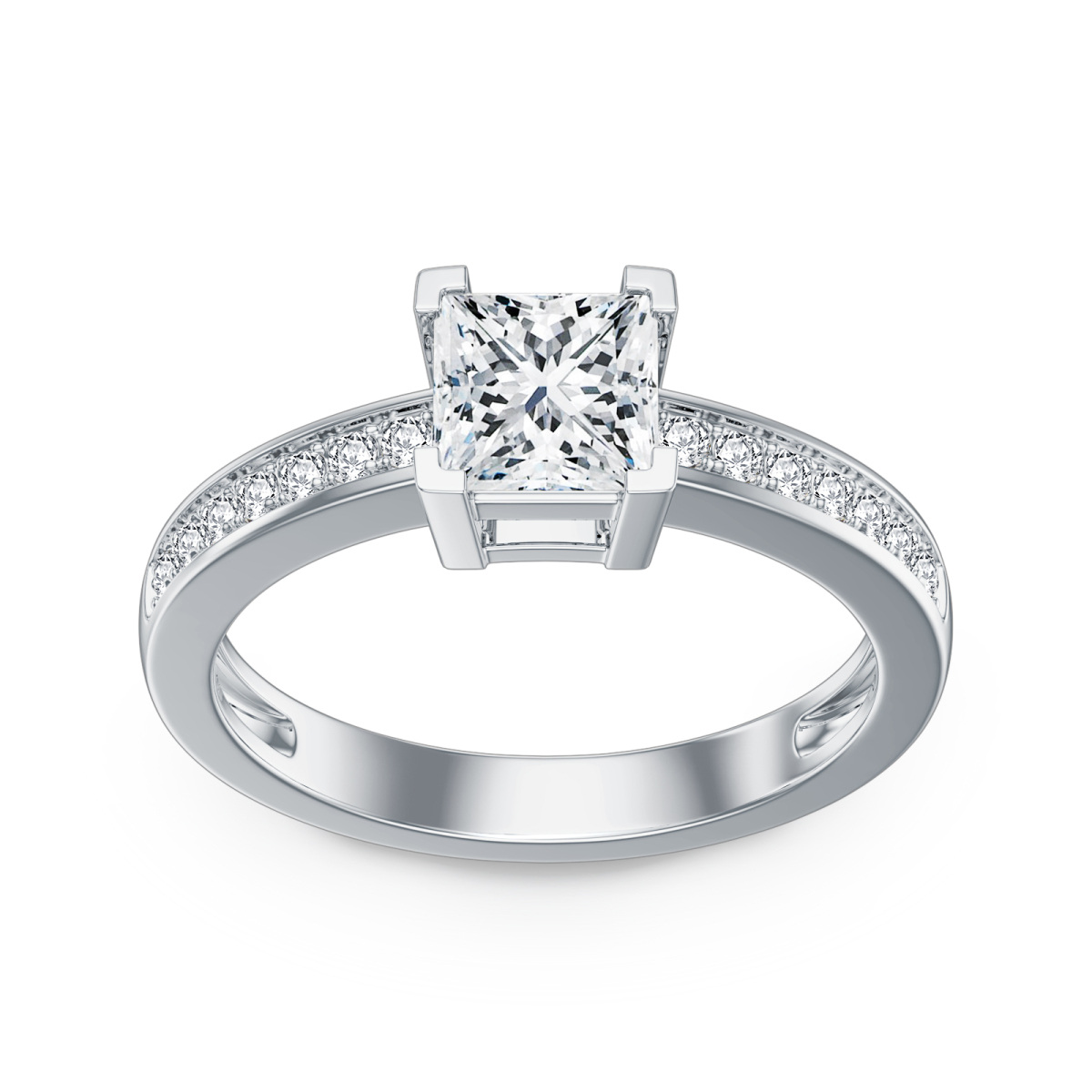 Sterling Silver Circular Princess-Square Moissanite Ring For Women