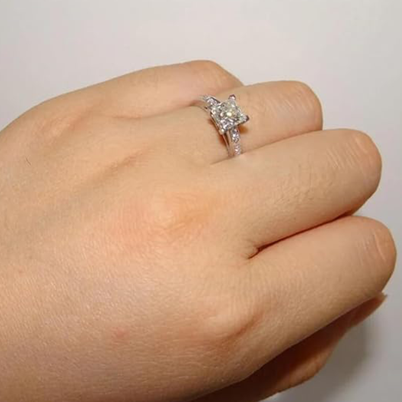 Sterling Silver Circular Shaped & Princess-square Shaped Moissanite Square Engagement Ring-2