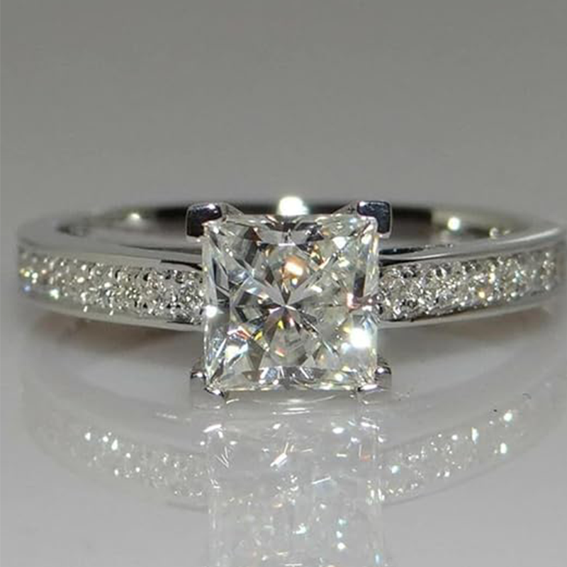 Sterling Silver Circular Shaped & Princess-square Shaped Moissanite Square Engagement Ring-3