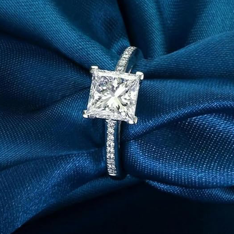 Sterling zilveren cirkelvormige prinses-vierkante Moissanite vierkante verlovingsring-4