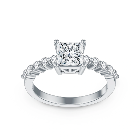 Anel de noivado de prata esterlina 2Ct Tw Princess Cut Moissanite Solitaire para mulheres