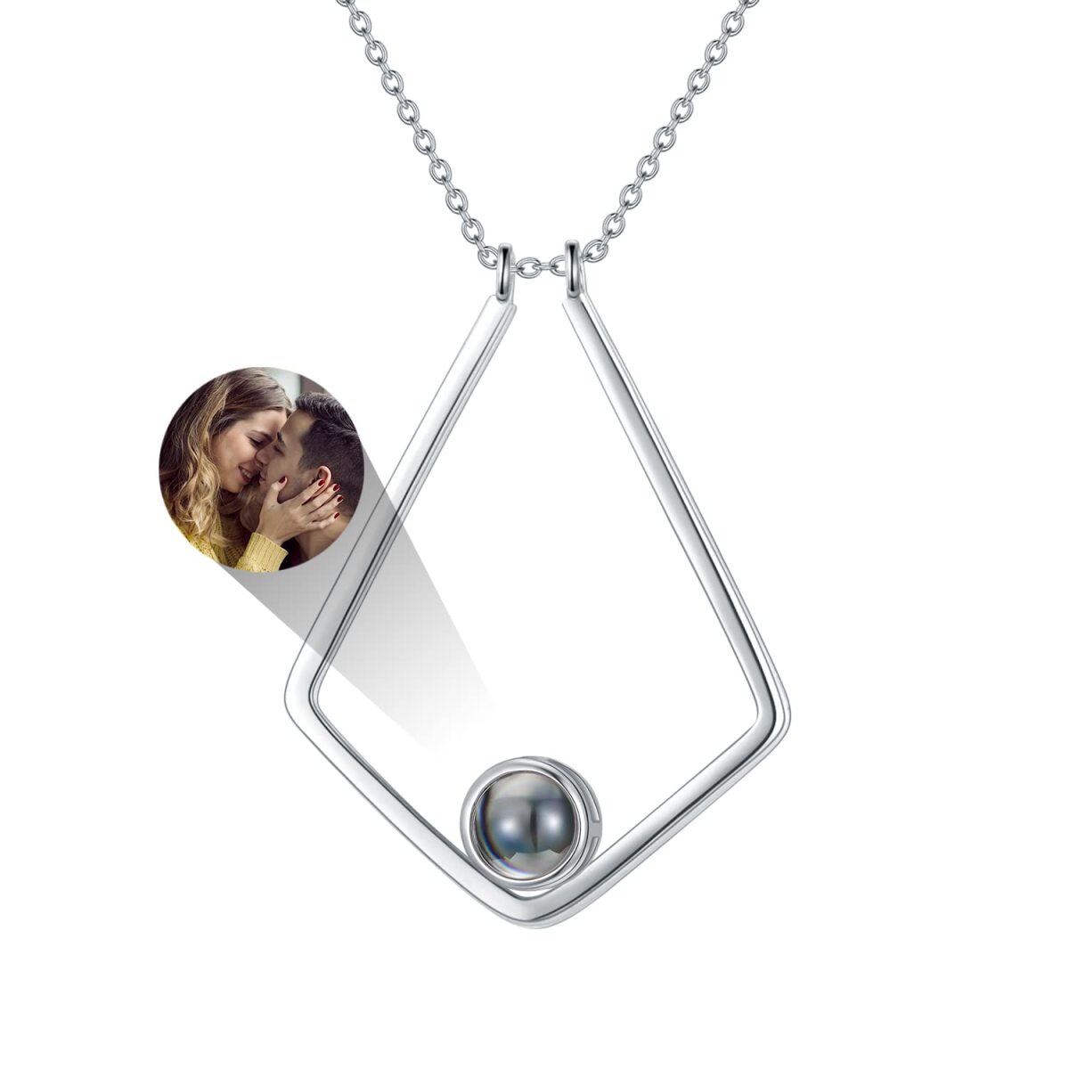 Sterling Silver Circular Projection Stone Customization Pendant Necklace For Women-1