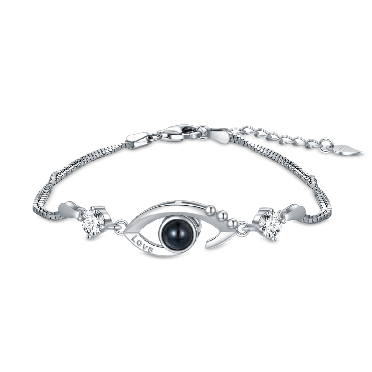 Sterling Silver Circular Shaped Cubic Zirconia & Projection Stone Devil's Eye Charm Bracelet-1