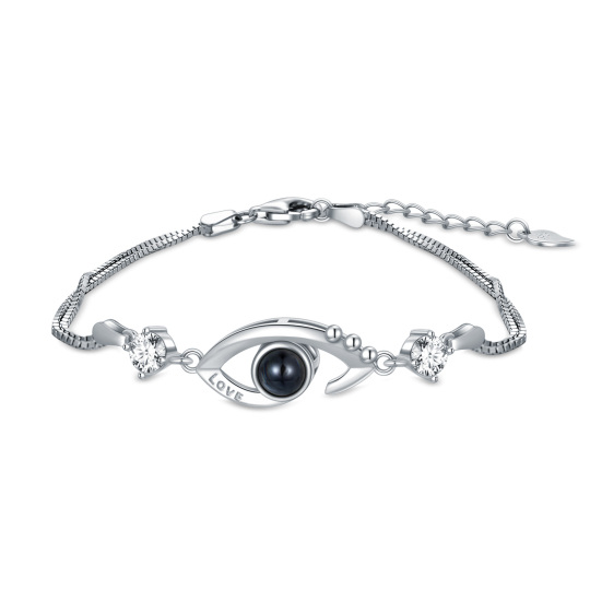 Sterling Silver Circular Shaped Cubic Zirconia & Projection Stone Devil's Eye Charm Bracelet