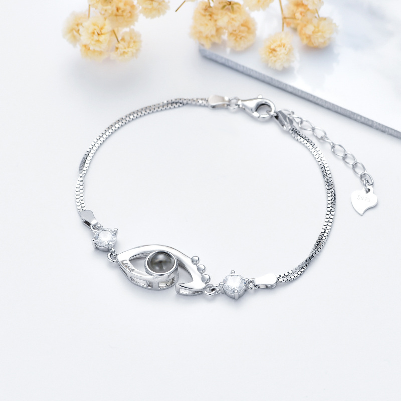 Srebrna bransoletka z okrągłymi cyrkoniami i kamieniem projekcyjnym w kształcie diabelskiego oka-2