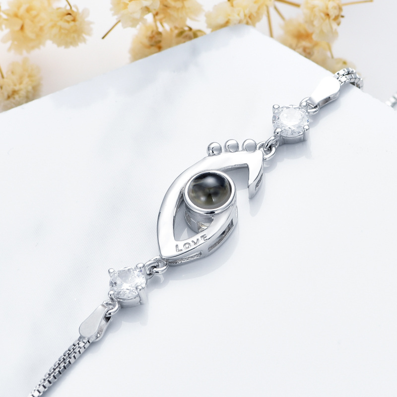 Srebrna bransoletka z okrągłymi cyrkoniami i kamieniem projekcyjnym w kształcie diabelskiego oka-3