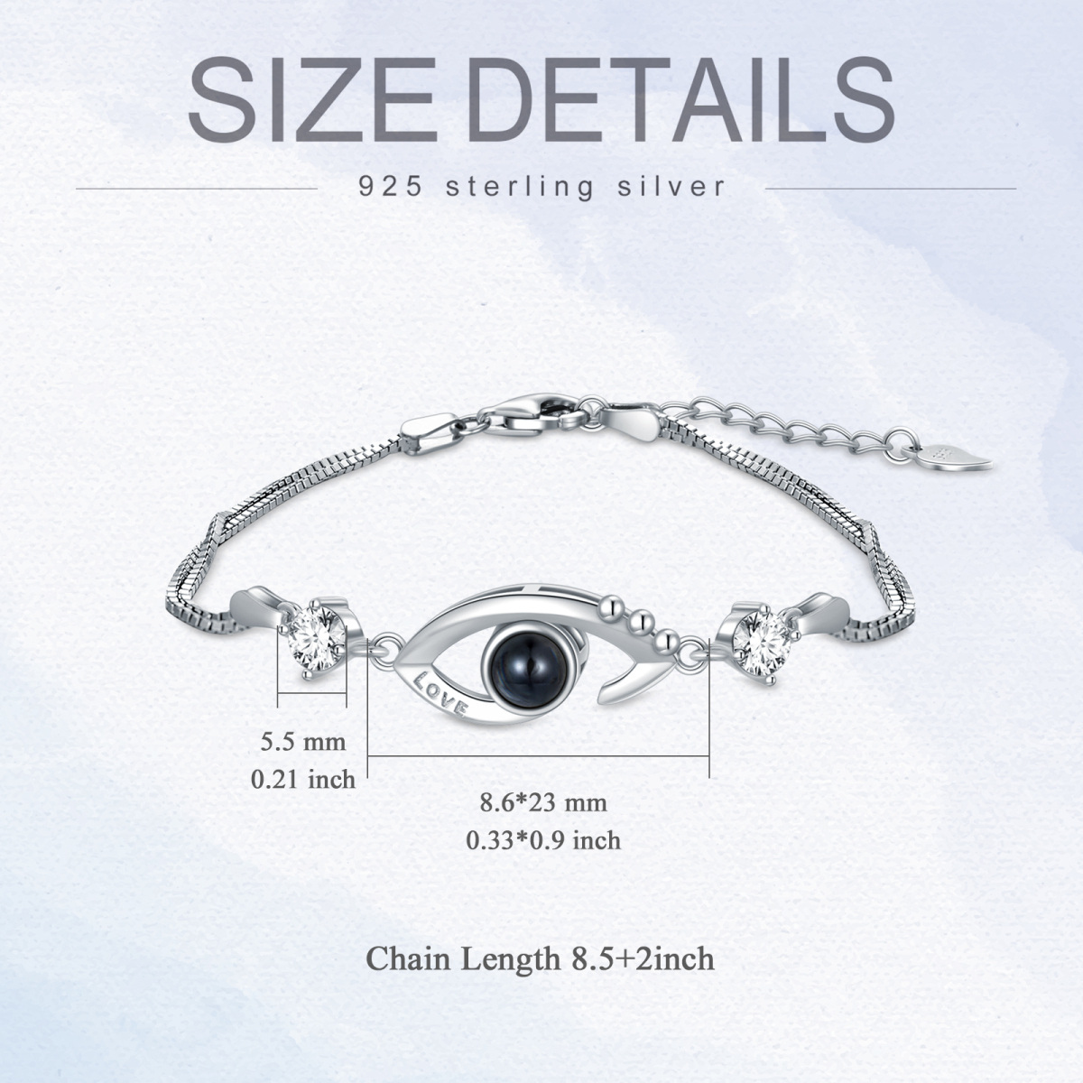 Sterling Silver Circular Shaped Cubic Zirconia & Projection Stone Devil's Eye Charm Bracelet-4