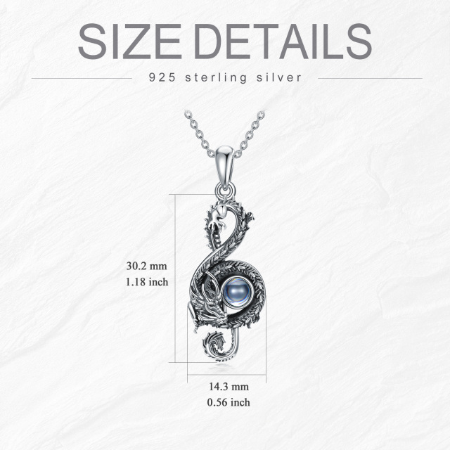 Sterling Silver Circular Shaped Projection Stone Dragon & Music Symbol Pendant Necklace with Engraved Word-5