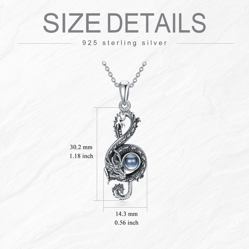 Colar com pingente de prata esterlina com símbolo de música e dragão em forma de pedra de-5