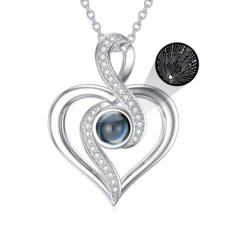 Sterling Silver Circular Cubic Zirconia Projection Stone Heart Infinity Pendant Necklace With Engraved Word For Women-22