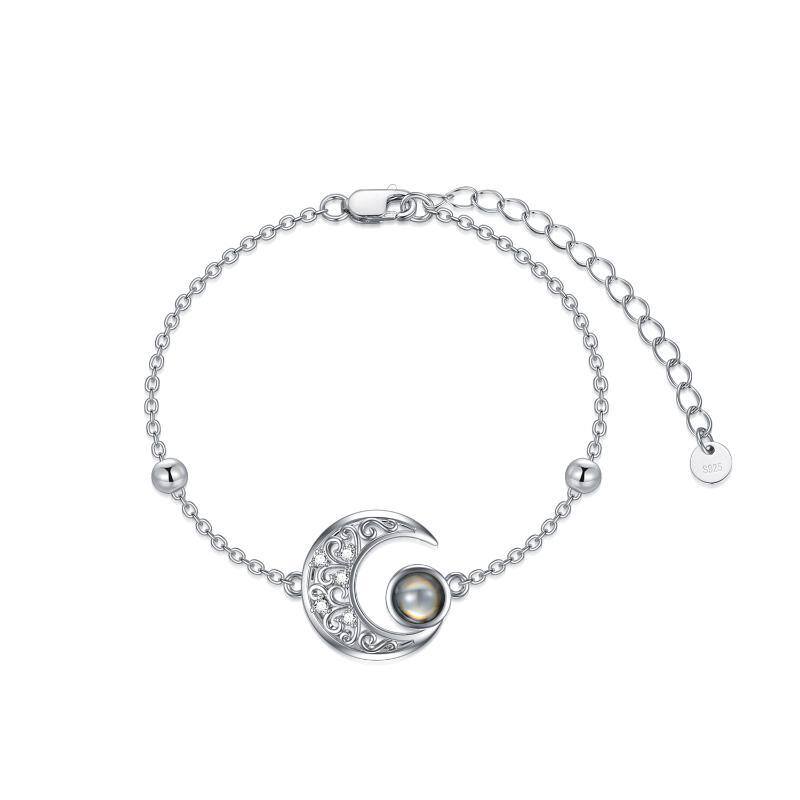 Sterling Silver Circular Shaped Projection Stone Moon Charm Bracelet-1