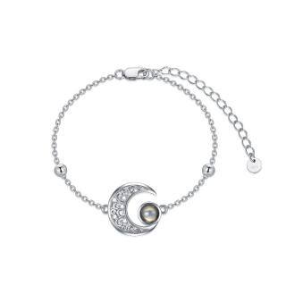 Sterling Silver Circular Shaped Projection Stone Moon Pendant Bracelet-4