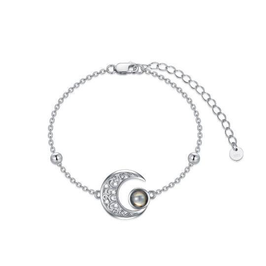 Sterling Silver Circular Shaped Projection Stone Moon Pendant Bracelet