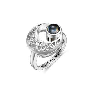 Sterling Silver Circular Shaped Projection Stone Moon Ring-3