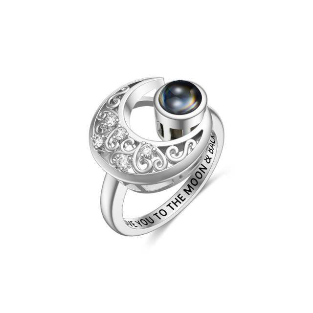 Sterling Silver Circular Shaped Projection Stone Moon Ring-2