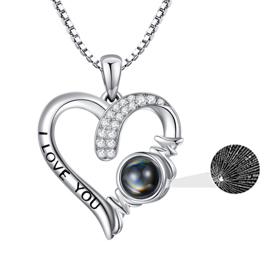 Collana con ciondolo madre e cuore in argento sterling a forma di pietra di proiezione circolare con parola incisa