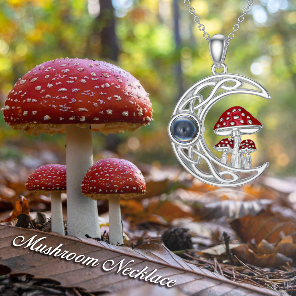 Collana con ciondolo in argento sterling con pietra di proiezione circolare, fungo e nodo-5