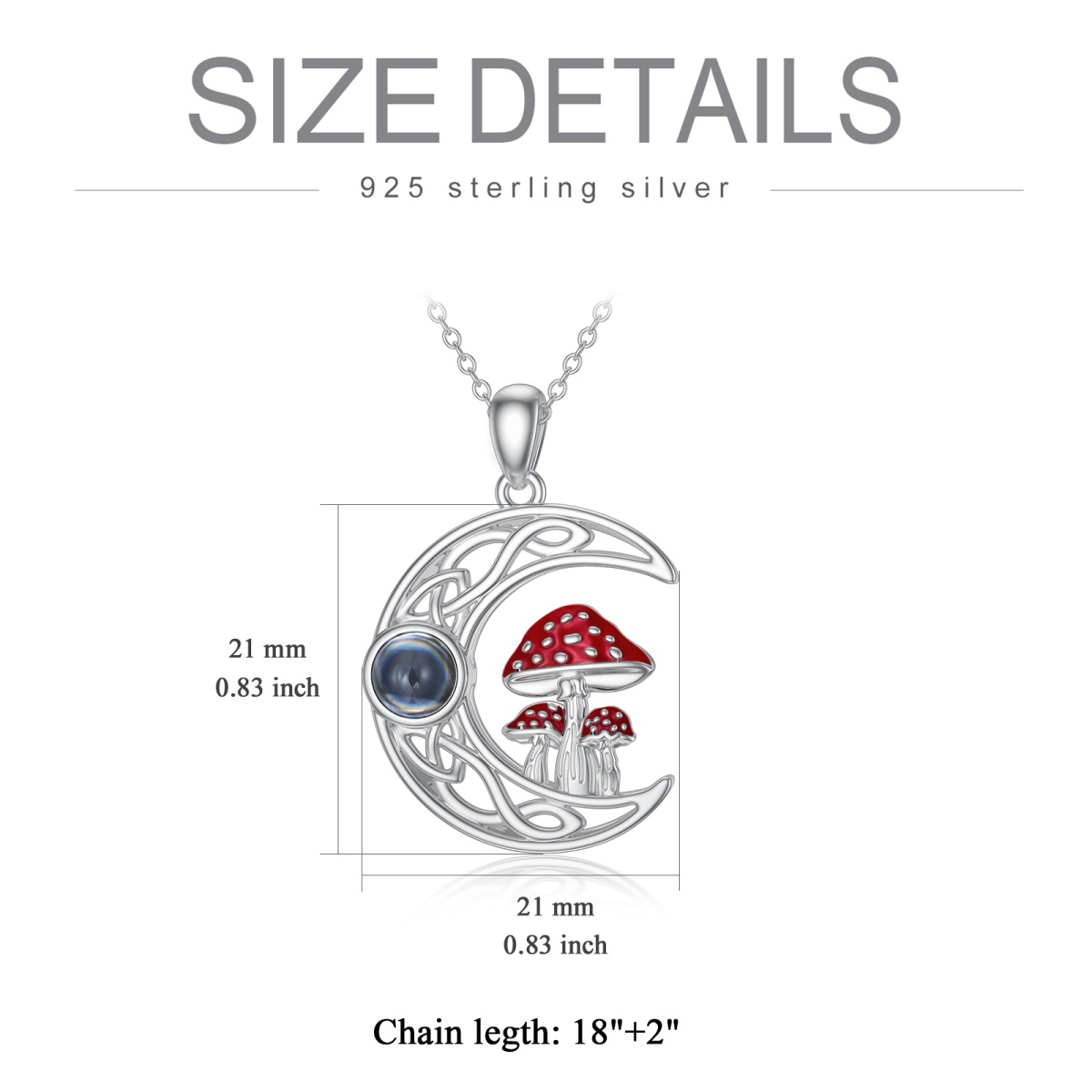 Sterling Silver Circular Projection Stone Mushroom & Celtic Knot Moon Pendant Necklace With Engraved Word For Women-6