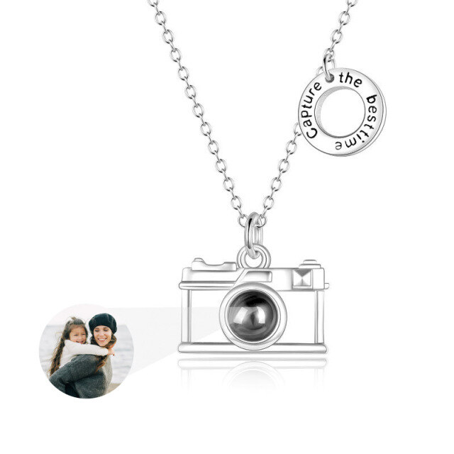 Sterling Silver Circular Shaped Projection Stone Personalized Projection & Camera Pendant Necklace-1