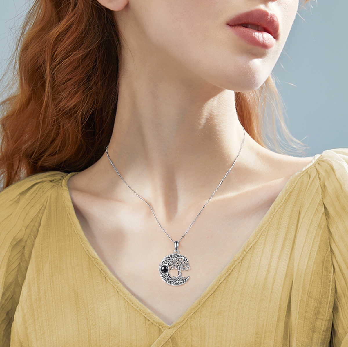 Collar de urna con palabra grabada en plata de ley con piedra de proyección circular, árbol de la vida, nudo celta y luna, para cenizas, mejores amigas-2