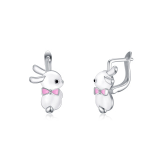 Sterling Silver Circular Shaped Rabbit Hoop Earrings-60