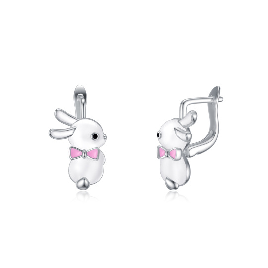 Sterling Silver Circular Shaped Rabbit Hoop Earrings