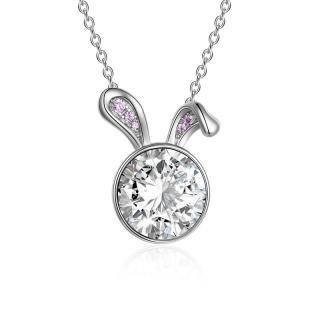 Sterling Silver Circular Shaped Cubic Zirconia Rabbit Pendant Necklace-4