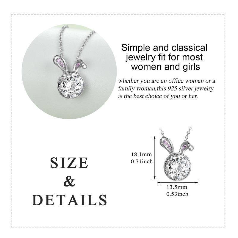 Sterling Silver Circular Shaped Cubic Zirconia Rabbit Pendant Necklace-5