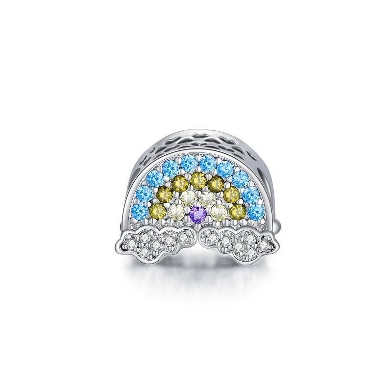 Charm in argento sterling a forma di circolare con perline arcobaleno in zirconia cubica-1