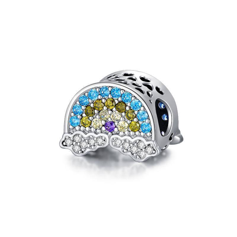 Sterling Silver Circular Shaped Cubic Zirconia Rainbow Bead Charm-3