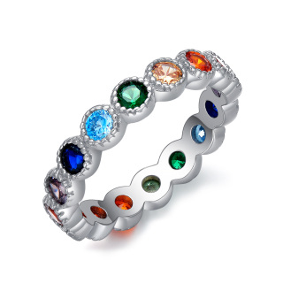 Sterling Silver Circular Shaped Cubic Zirconia Chakras & Rainbow Ring-23