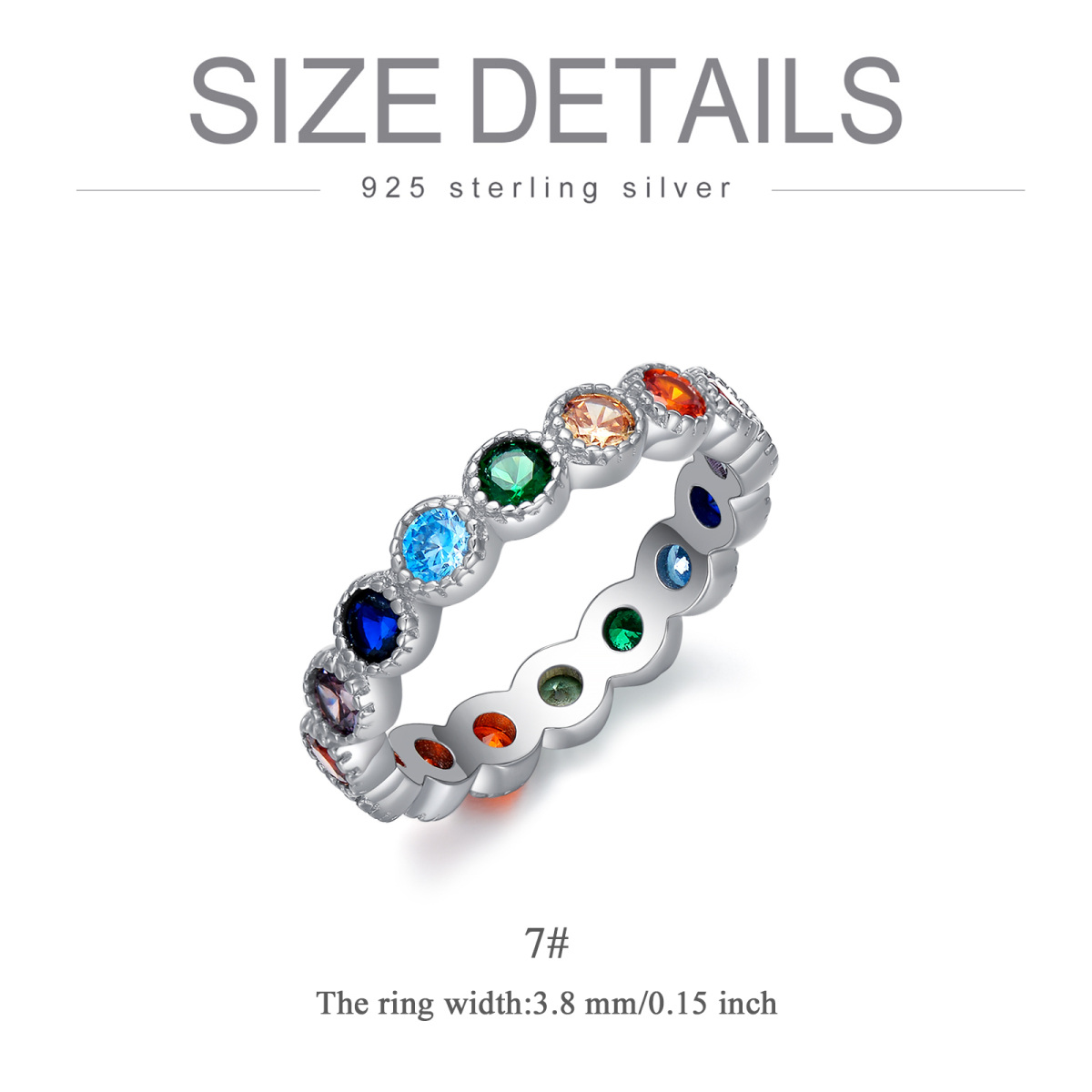 Sterling zilveren cirkelvormige cubic zirkonia regenboog ring-5