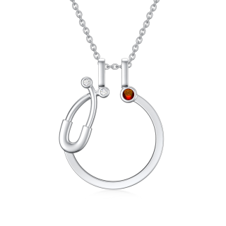 Sterling Silver Circular Shaped Cubic Zirconia Ring Holder & Stethoscope Pendant Necklace-3