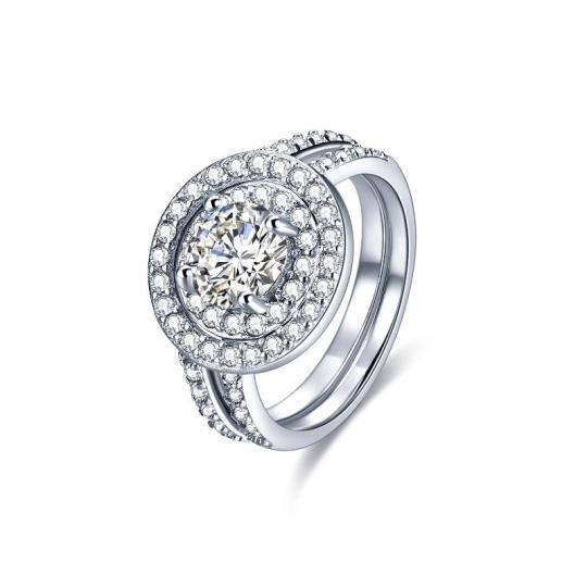 Sterling Silver Circular Shaped Cubic Zirconia Ring