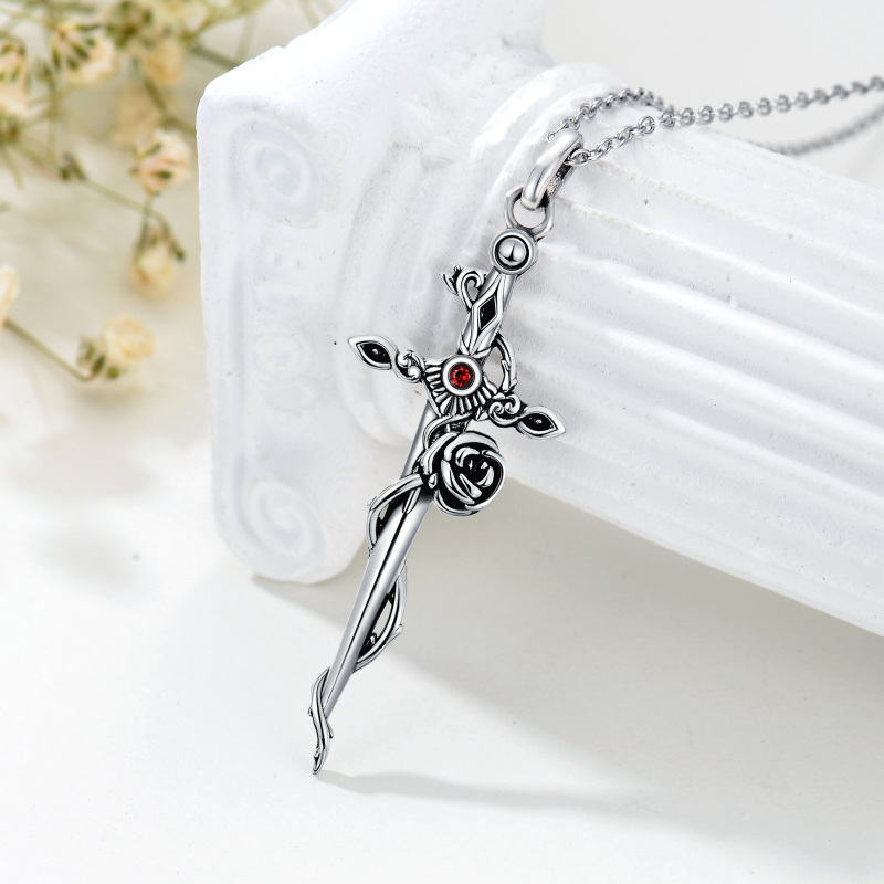 Collier avec pendentif en forme de rose circulaire en argent sterling avec croix et épée pour femme-3