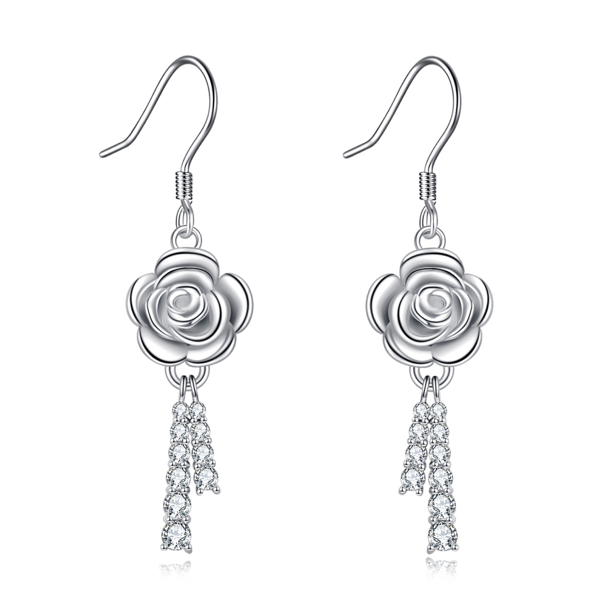 Sterling Silber kreisförmig Cubic Zirkonia Rose Tropfen Ohrringe-1