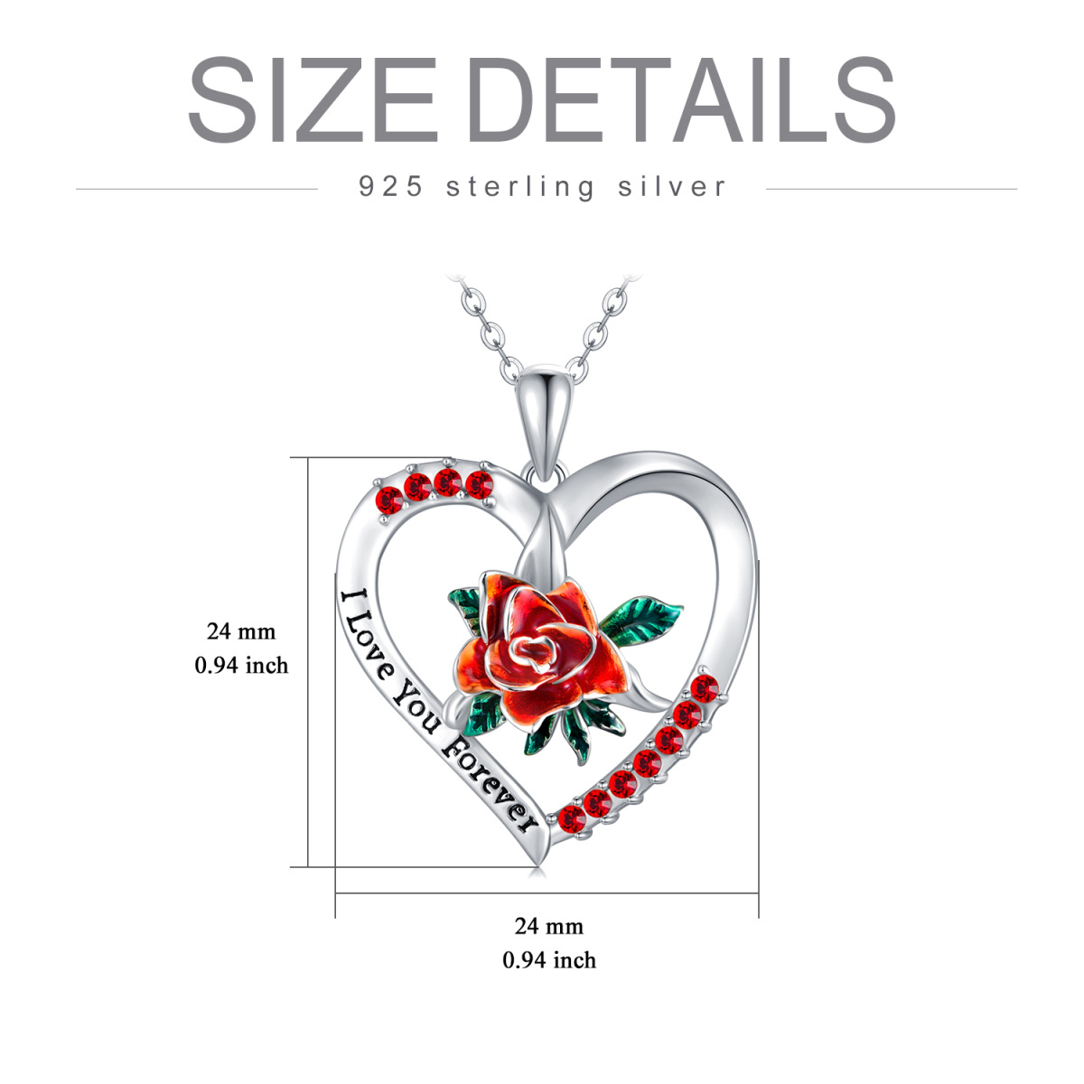 Sterling Silver Cubic Zirconia Rose & Heart Pendant Necklace-5