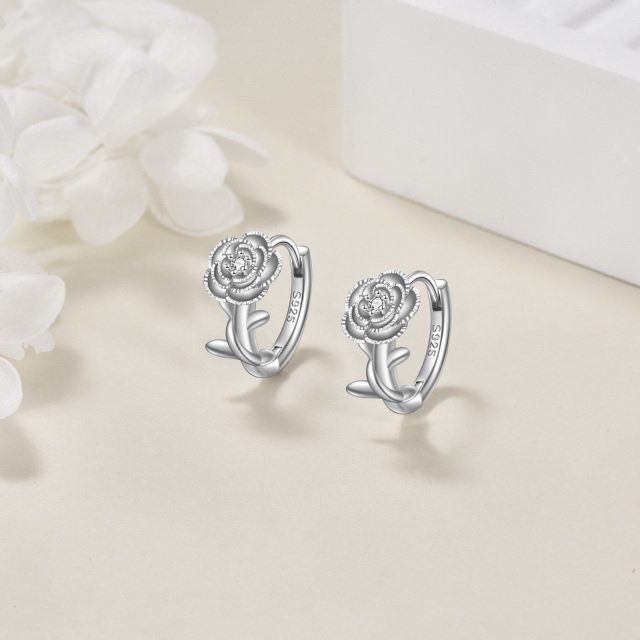 Sterling Silber kreisförmig kubischer Zirkonia Rose Hoop Ohrringe-4