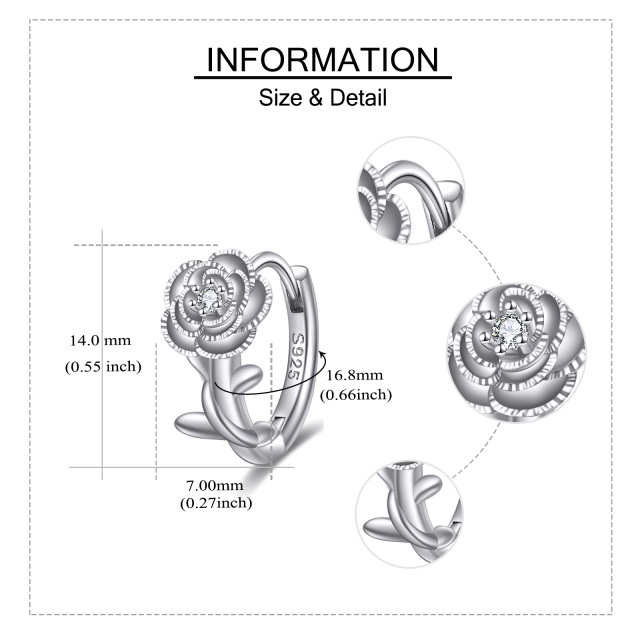 Sterling zilveren cirkelvormige Zirkoon Rose hoepel oorbellen-5