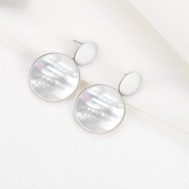 Sterling Silver Circular Shaped Round Drop Earrings-3