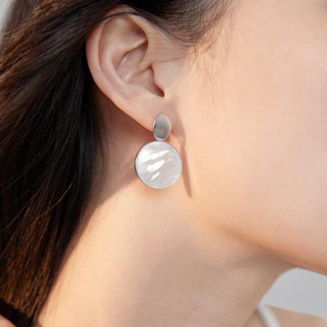 Sterling Silver Circular Shaped Round Drop Earrings-5