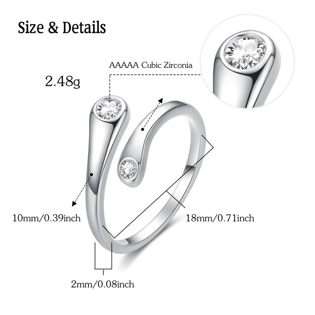 Anello aperto rotondo rotondo con zirconi cubici a forma circolare in argento sterling-4